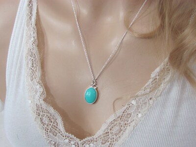 Arizona Turquoise Pendant in Sterling Silver, 16x12 Sleeping Beauty Turquoise - image2